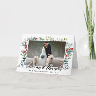 Tarjeta De Agradecimiento Calligraphy Winter Greenery Boda Fold