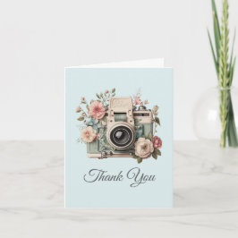 Tarjeta De Agradecimiento Cámara con imagen retro pastel de flores