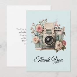 Tarjeta De Agradecimiento Cámara con imagen retro pastel de flores
