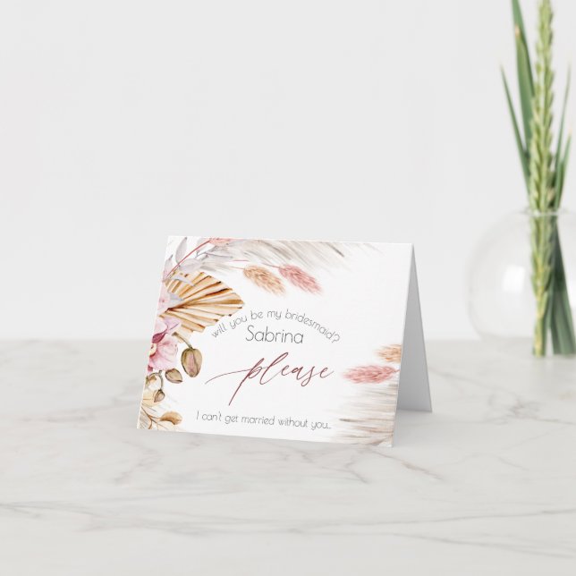 Tarjeta De Agradecimiento Camarada de marfil rosa rosado de pampas (Anverso)