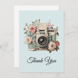 Tarjeta De Agradecimiento Camera with Flowers Retro Pastel Image