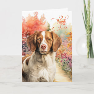 Tarjeta De Agradecimiento Caminito de jardín colorido con Brittany Spaniel