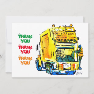Tarjeta De Agradecimiento Camión de basura amarillo #130704