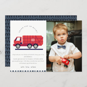 Tarjeta De Agradecimiento Camión de basura roja foto de cualquier cumpleaños