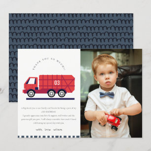 Tarjeta De Agradecimiento Camión de basura rojo lindo para niños cumpleaños