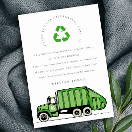 Tarjeta De Agradecimiento Camión de Basura Verde Lindo Cumpleaños Niños de C