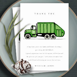 Tarjeta De Agradecimiento Camión de basura verde lindo cumpleaños niños de c