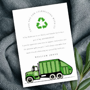 Tarjeta De Agradecimiento Camión de basura verde lindo niños de cualquier ed