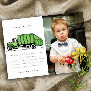 Tarjeta De Agradecimiento Camión de basura verde niños de cualquier edad Fot