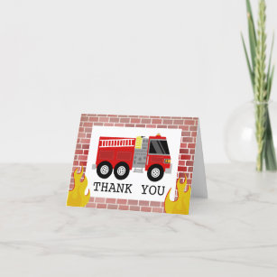 Tarjeta De Agradecimiento Camión de bomberos llama a Brick Birthday Gracias