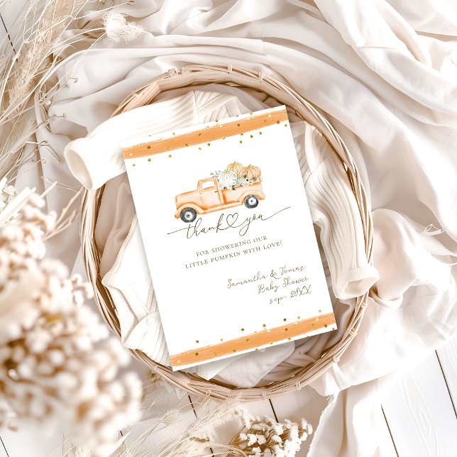 Tarjeta De Agradecimiento Camión de calabaza Baby Shower otoño moderno (Subido por el creador)