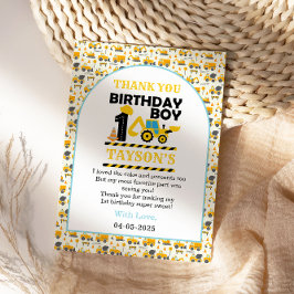 Tarjeta De Agradecimiento Camión de Construcción 1er Cumpleaños | Fiesta de 