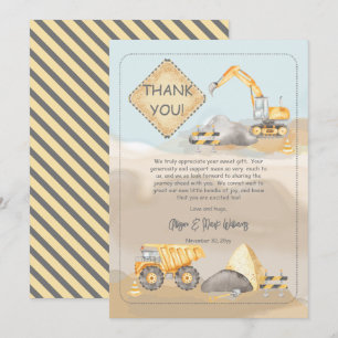 Tarjeta De Agradecimiento Camión de construcción Baby Shower