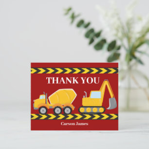 Tarjeta De Agradecimiento Camión de construcción roja personalizado Fiesta d