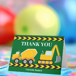 Tarjeta De Agradecimiento Camión de Construcción Verde Fiesta de Cumpleaños
