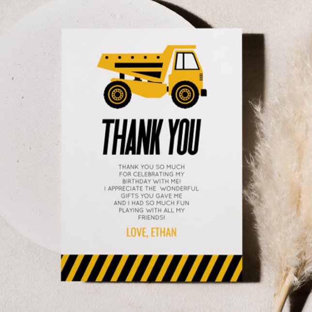 Tarjeta De Agradecimiento Camión de Volteo de Construcción Cumpleaños Fiesta (Subido por el creador)