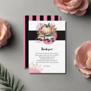 Tarjeta De Agradecimiento Camión floral negro de calabaza rosada Baby Shower