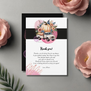 Tarjeta De Agradecimiento Camión floral negro de calabaza rosada Baby Shower