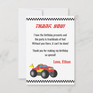 Tarjeta De Agradecimiento Camión Monstruo Rojo de Carreras, para papelería d