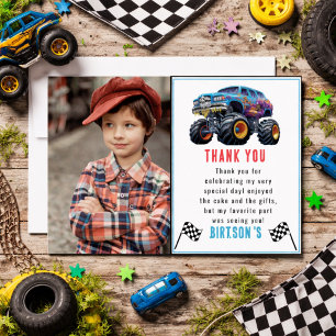 Tarjeta De Agradecimiento Camión Monstruo Vroom Zoom Boom   Fiesta de Cumple