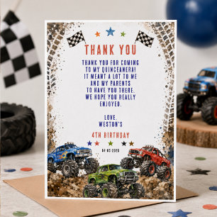 Tarjeta De Agradecimiento Camión monstruo Wheelie Awesome para cumpleaños de