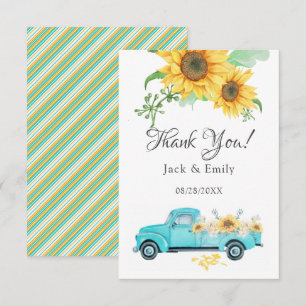 Tarjeta De Agradecimiento Camión Vintage Turquesa Girasol Gracias
