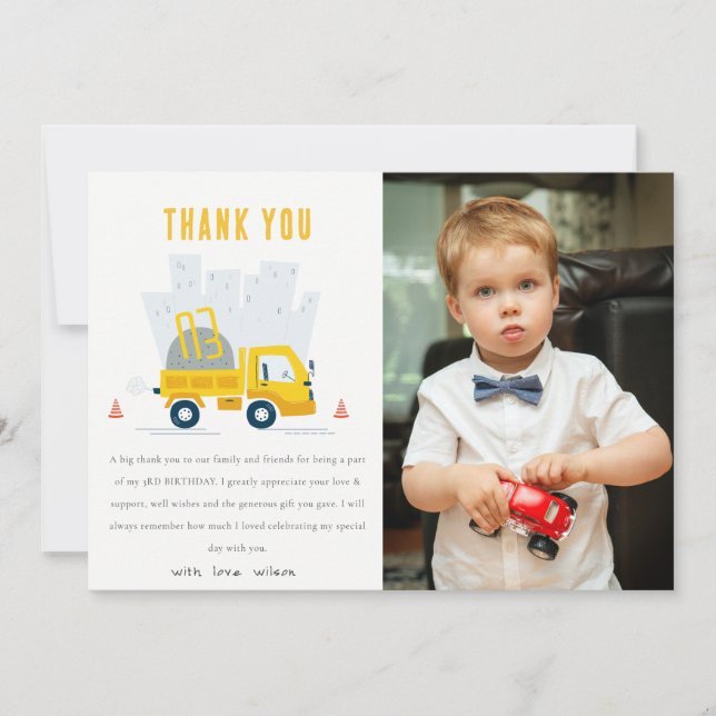 Tarjeta De Agradecimiento Camión volcado Vehículo de construcción Foto Cumpl (Anverso)