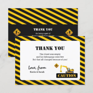 Tarjeta De Agradecimiento Camiones simples de construcción Niños Cumpleaños