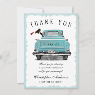 Tarjeta De Agradecimiento Camioneta Azul Acuario Vintage Graduación Clase de