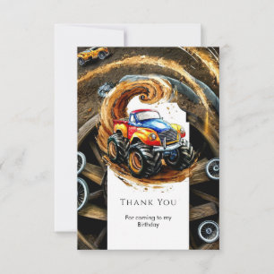Tarjeta De Agradecimiento Camioneta Monstruo de Caminos Sencillos Cumpleaños