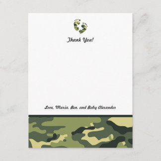 Tarjeta De Agradecimiento Camo verde Baby Shower le agradece observa pies