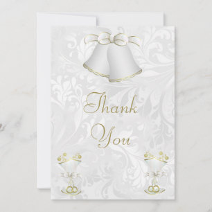Tarjeta De Agradecimiento Campanas de boda románticas y copas de champán
