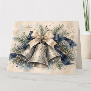 Tarjeta De Agradecimiento Campanas de Navidad de plata elegantes en acuarela