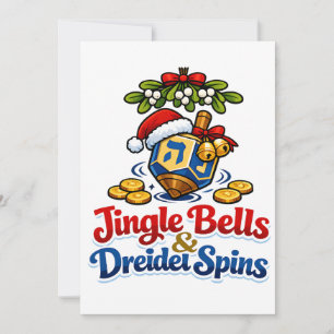 Tarjeta De Agradecimiento Campanas y giros de dreidel Christmukkah Janucá
