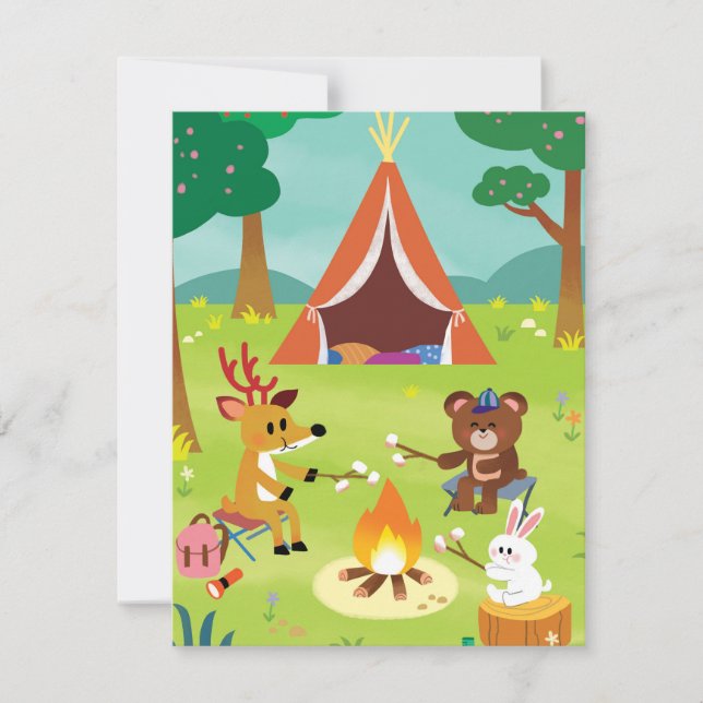 Tarjeta De Agradecimiento Camping Temático Gracias Cartas (Anverso)
