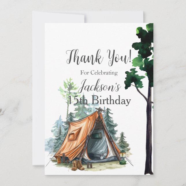 Tarjeta De Agradecimiento Camping Tent, Scene Birthday Gracias (Anverso)