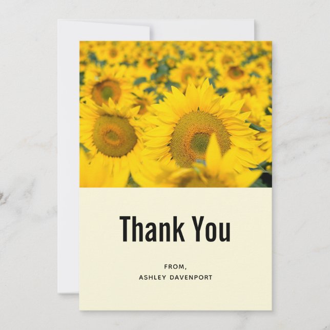 Tarjeta De Agradecimiento Campo amarillo de girasoles gracias (Anverso)