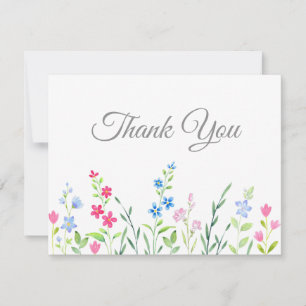 Tarjeta De Agradecimiento Campo de flores silvestres de acuarela mixta