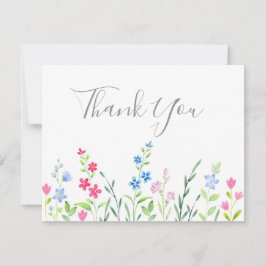 Tarjeta De Agradecimiento Campo de flores silvestres de acuarela mixta