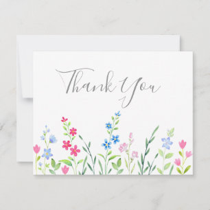 Tarjeta De Agradecimiento Campo de flores silvestres de acuarela mixta