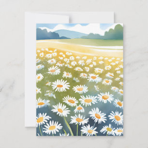 Tarjeta De Agradecimiento Campo de Margaritas   Pintura Floral de Prado de F