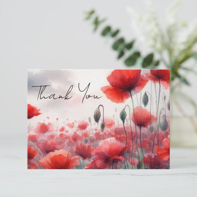 Tarjeta De Agradecimiento Campo Encantador de Amapolas (Anverso de pie)