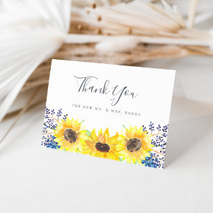 Tarjeta De Agradecimiento Campos de flores Girasol de acuarela