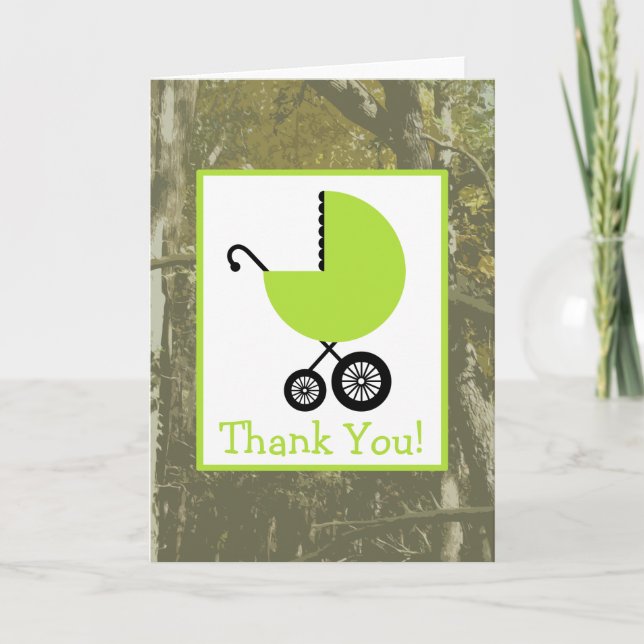 Tarjeta De Agradecimiento Camuflaje y Green Carriles Baby Shower Gracias (Anverso)