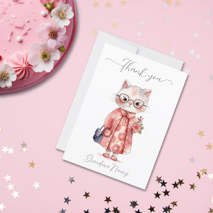 Tarjeta De Agradecimiento Canales de agua singulares Granny Cat Floral