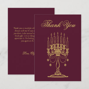 Tarjeta De Agradecimiento Candelabro Elegante Dibujado a Mano en Burgundy y