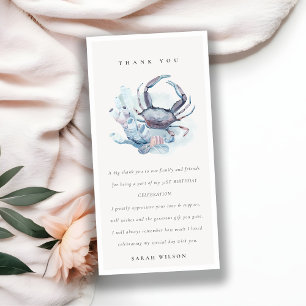 Tarjeta De Agradecimiento Cangrejo Submarino Coral Náutico Cumpleaños de Cua