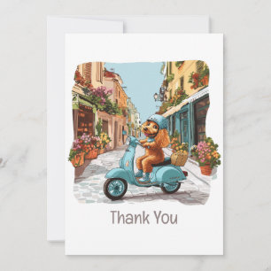 Tarjeta De Agradecimiento Caniche Estándar Gracias Perro Montando Scooter
