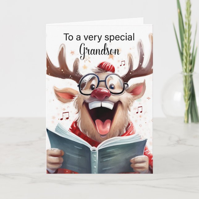 Tarjeta De Agradecimiento Canto de renos de Navidades divertidos (Anverso)