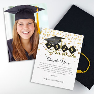 Tarjeta De Agradecimiento Capa de graduación clásica foto de oro negro